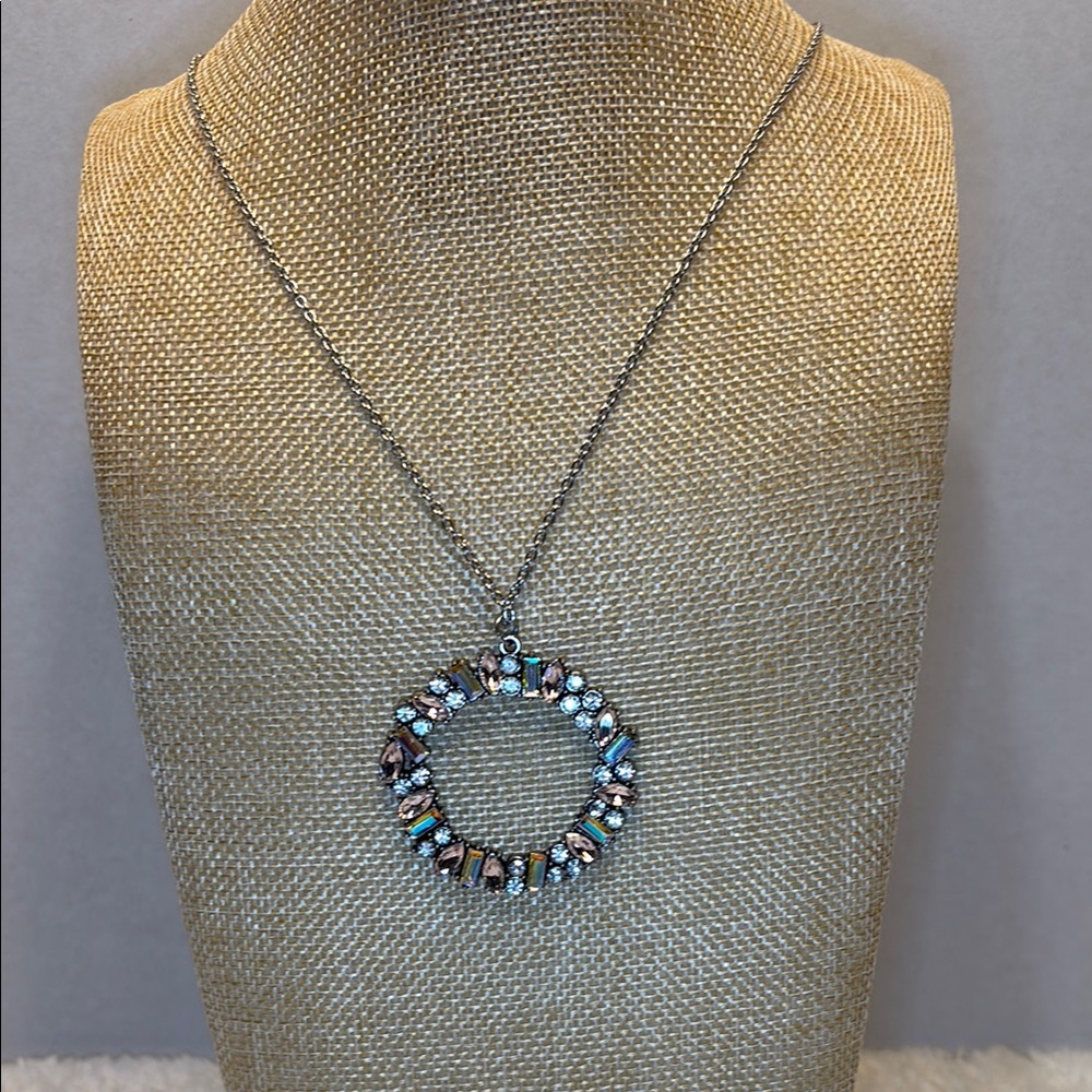 Elegant Necklace Silver and Aurora Borealis Rhinestones 18” with 3” Extender